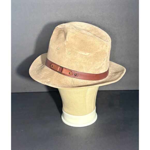 Eddie Bauer Expedition Outfitters Suede Hat Tan Leather Band Medium USA Made - Picture 3 of 5